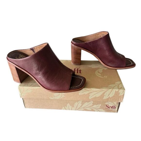 Sofft Safire Dark Red Italian Leather Open Toe Women’s Block Heel Mule Clogs 10 - Picture 5 of 10